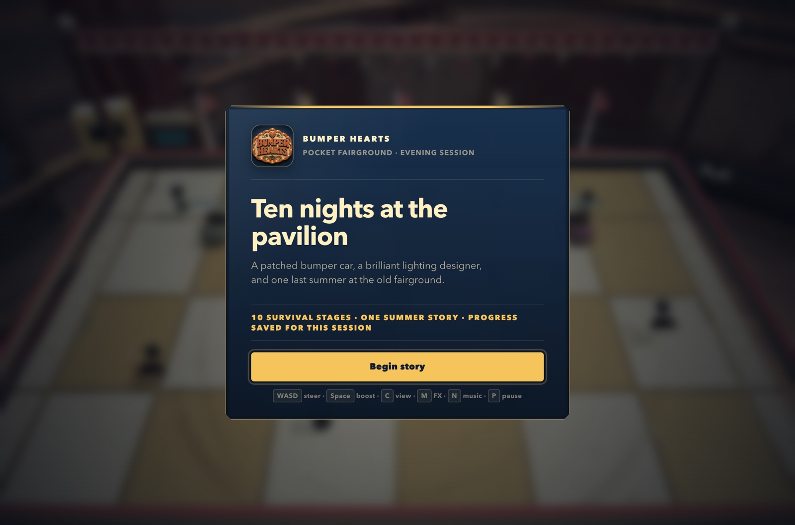 Bumper Hearts opening screen, introducing its ten-night campaign