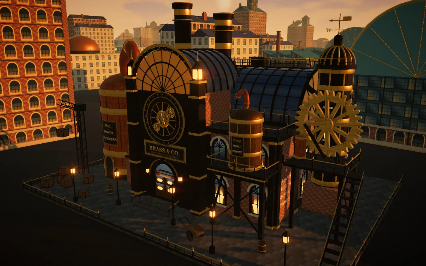 Brass & Co., the modelled engine house, at golden hour